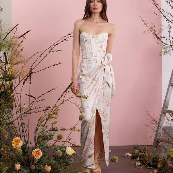 V. Chapman Dresses & Skirts - V. Chapman Strapless Floral Dress in Cream and Pink